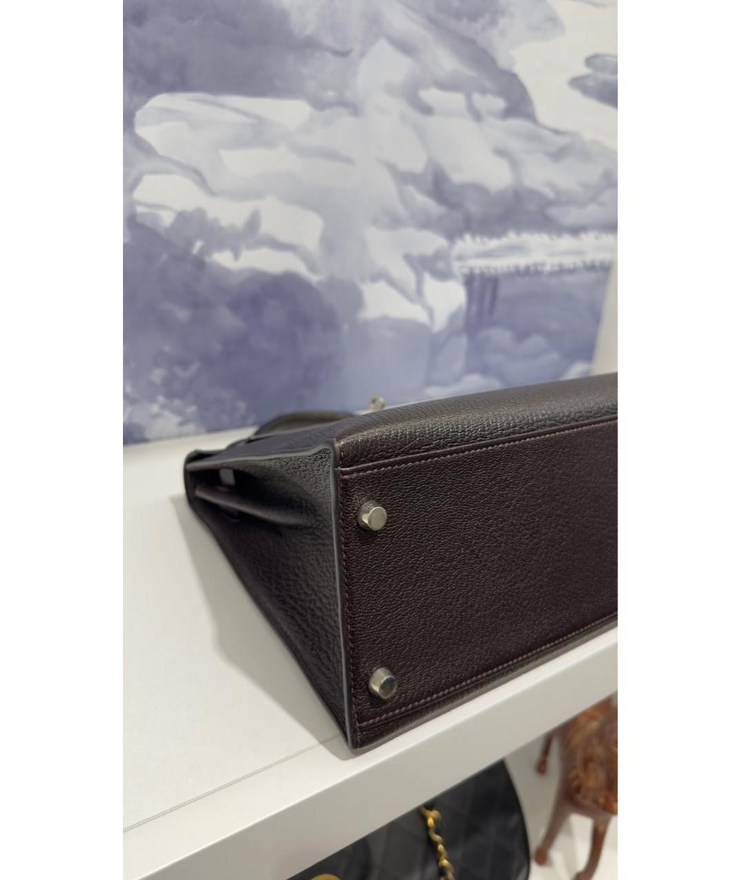 HERMES Коричневая кожаная сумка с короткими ручками, фото 4