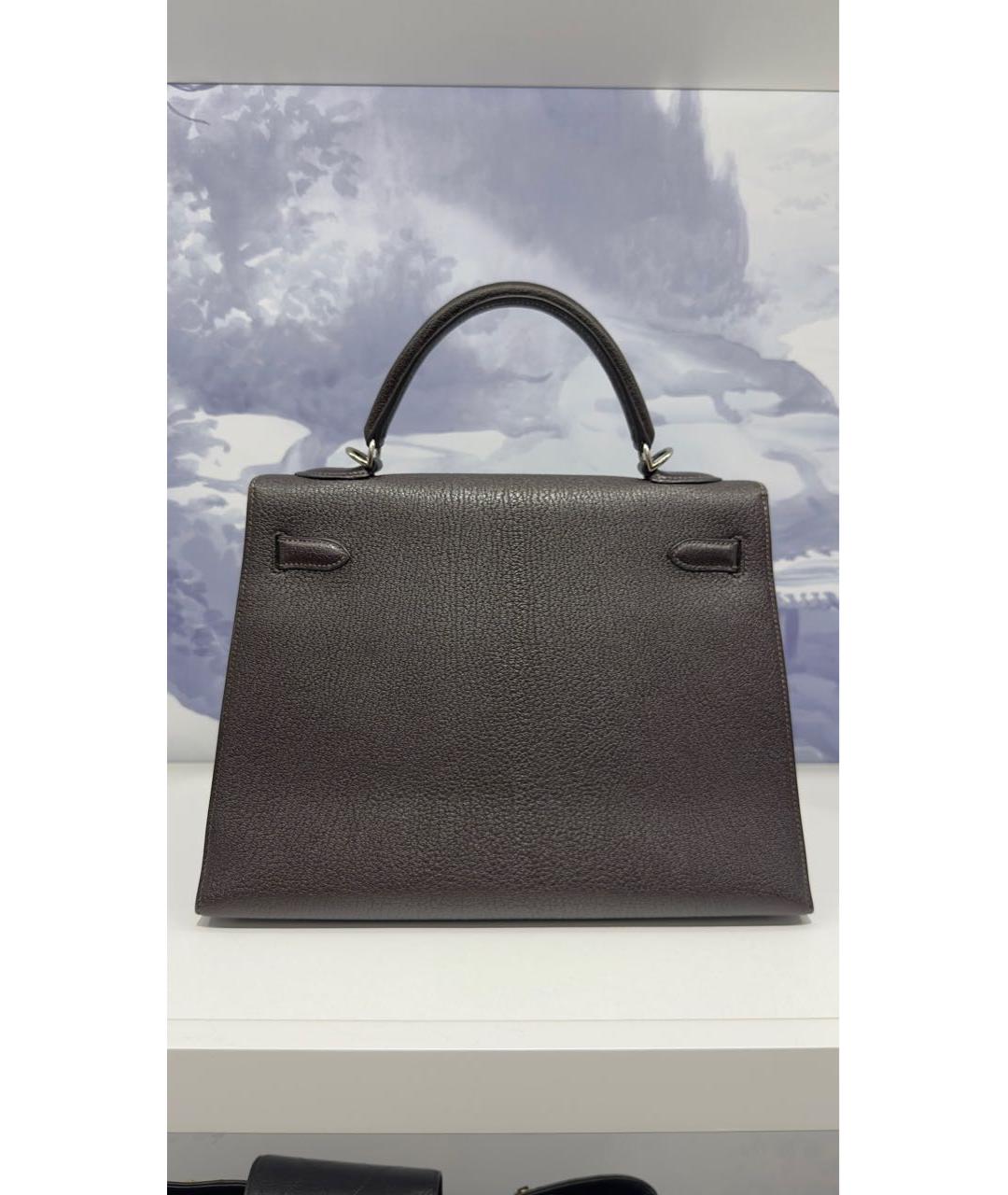 HERMES Коричневая кожаная сумка с короткими ручками, фото 2