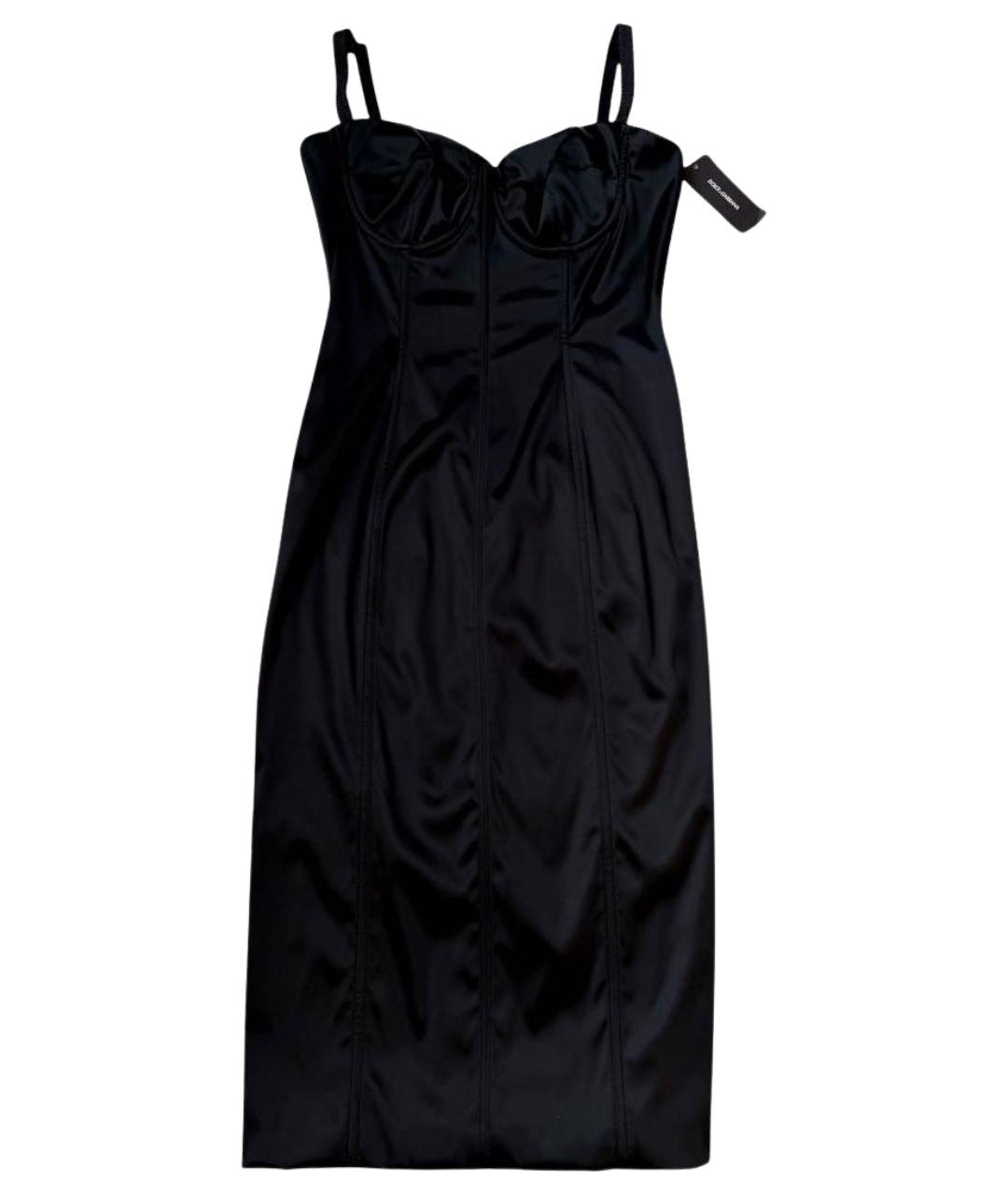 DOLCE&GABBANA Черное атласное коктейльное платье, фото 1