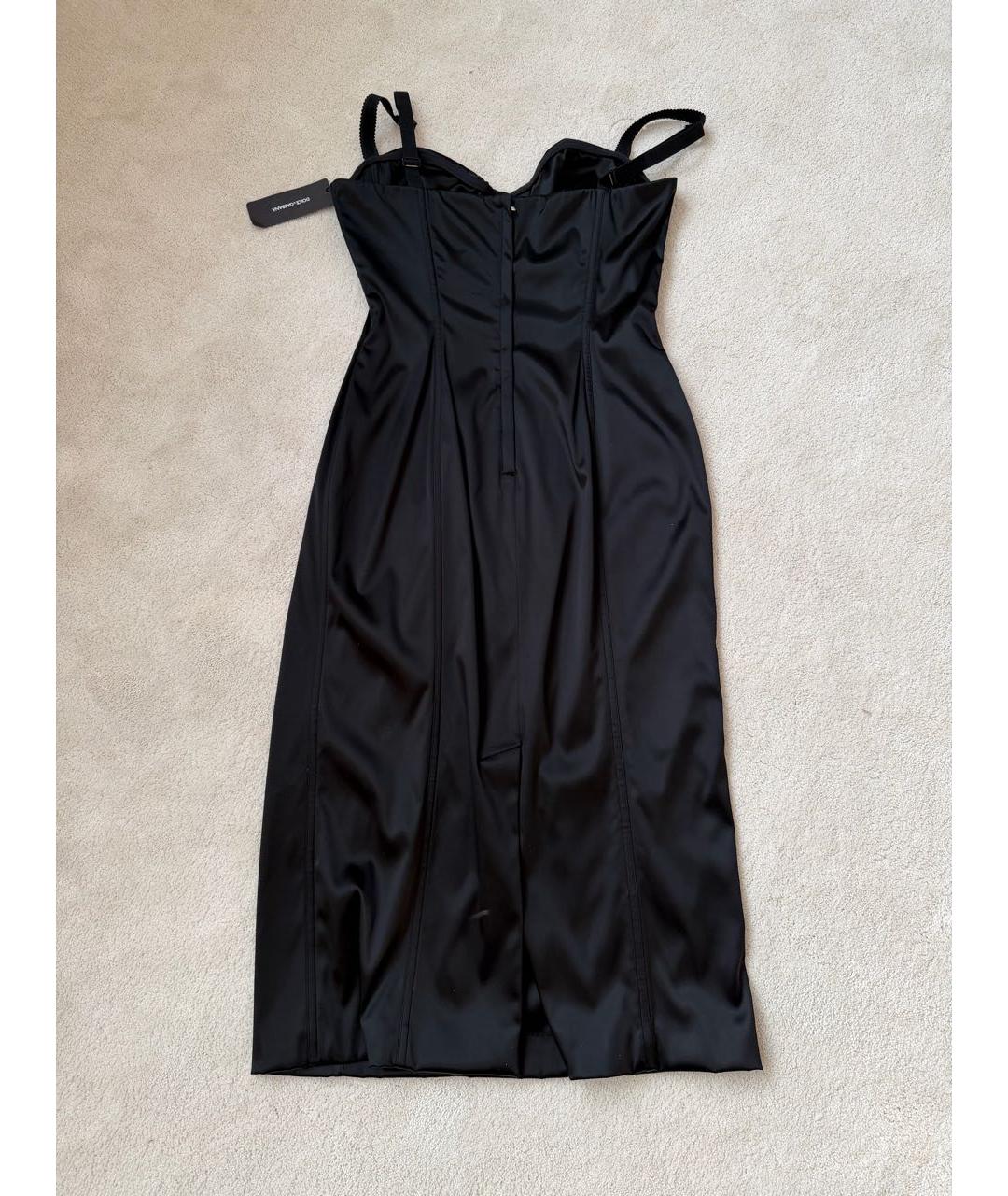 DOLCE&GABBANA Черное атласное коктейльное платье, фото 2