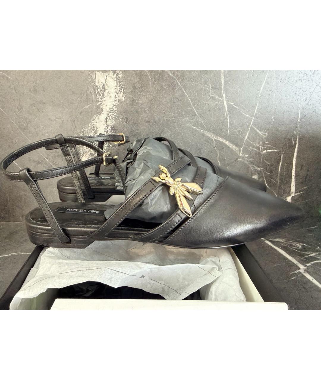 PATRIZIA PEPE Черные кожаные сандалии, фото 9