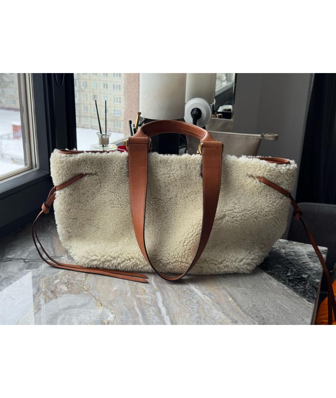 ISABEL MARANT Бежевая меховая сумка тоут, фото 2