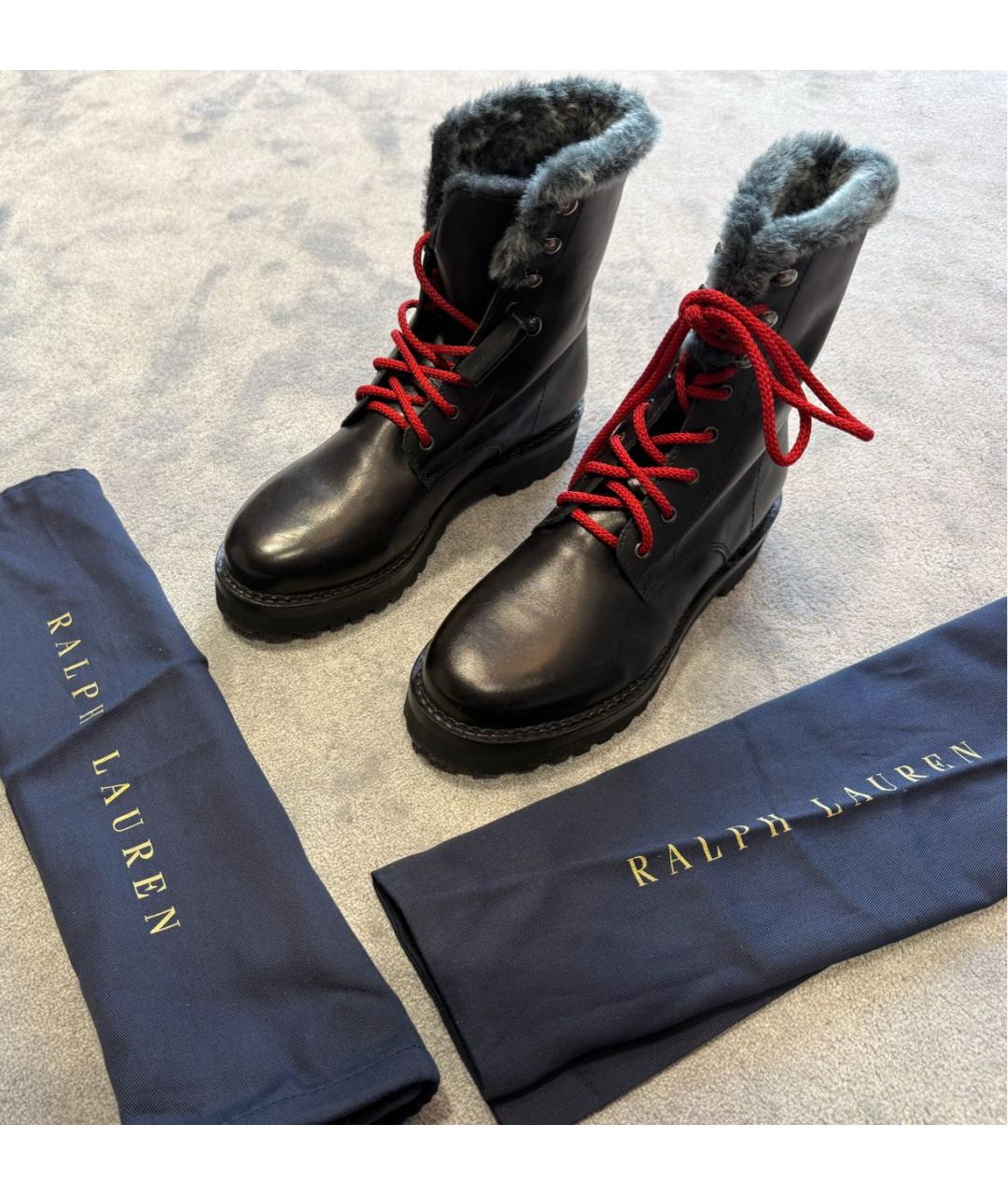 RALPH LAUREN Черные кожаные высокие ботинки, фото 5