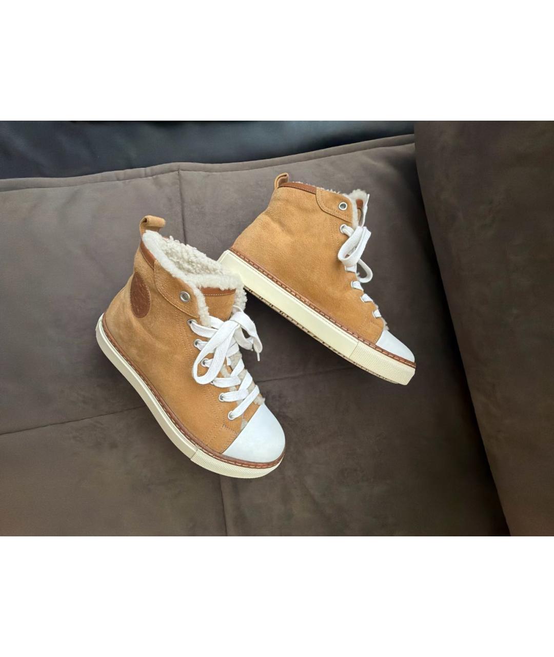 HERMES Горчичные замшевые кеды, фото 5