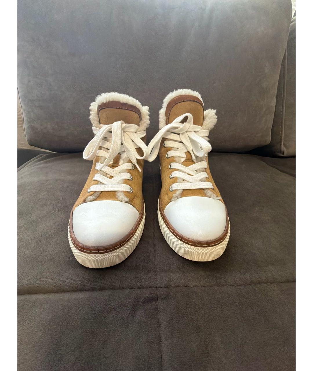 HERMES Горчичные замшевые кеды, фото 2