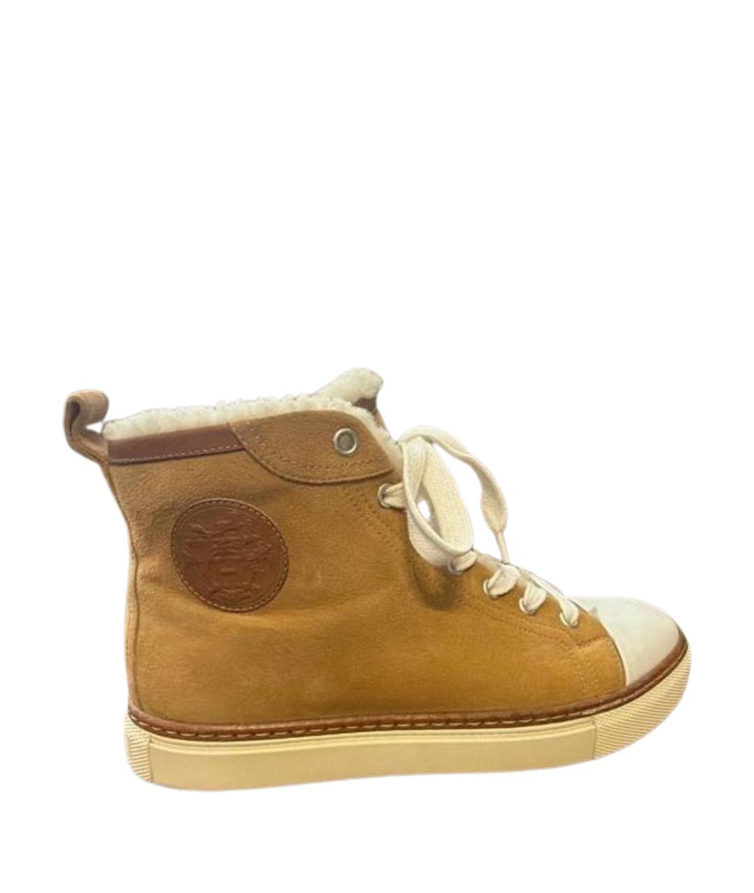 HERMES Горчичные замшевые кеды, фото 1