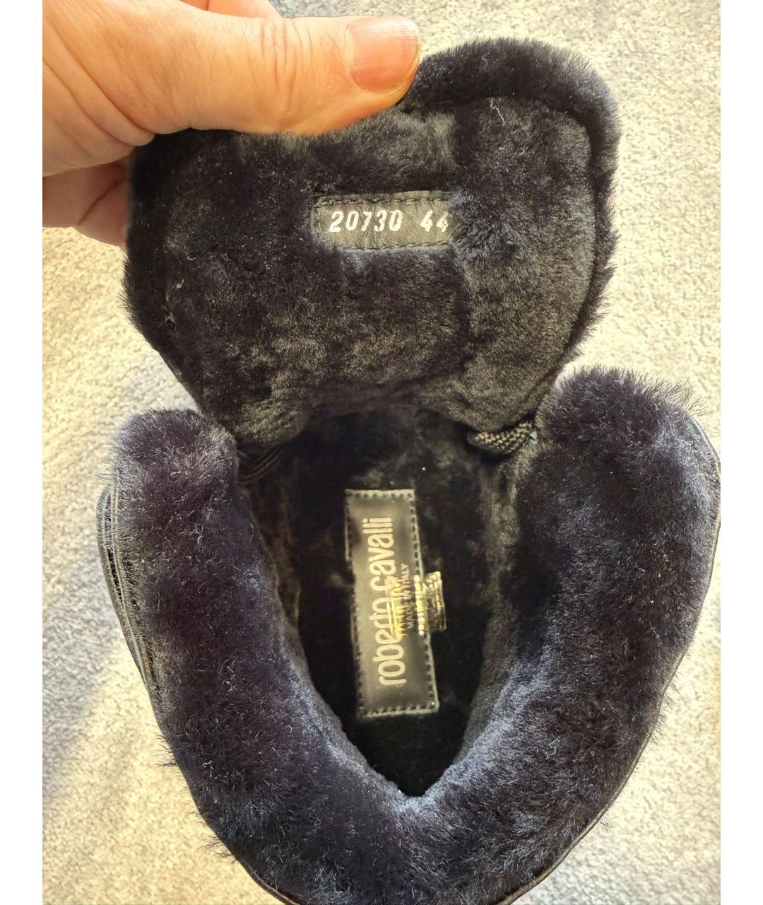 ROBERTO CAVALLI Черные кожаные высокие кроссовки / кеды, фото 6