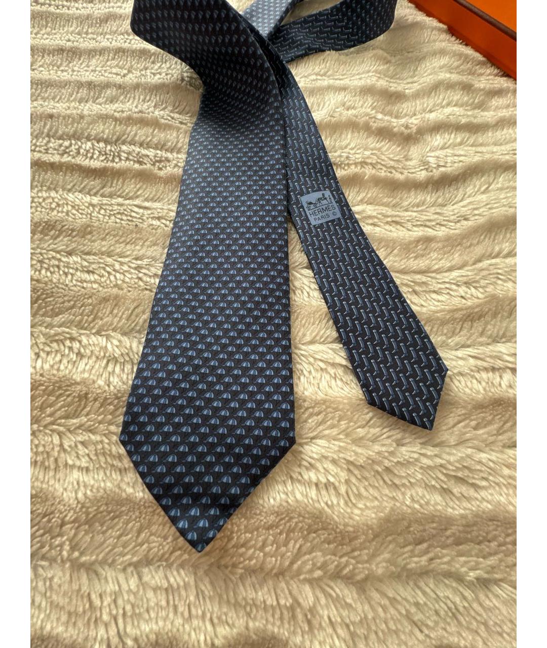 HERMES Темно-синий шелковый галстук, фото 2
