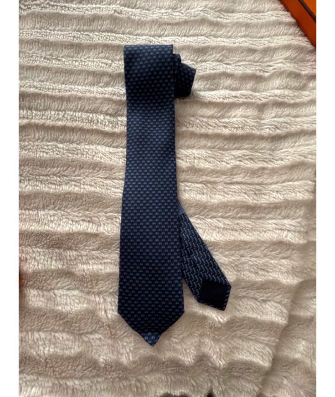 HERMES Темно-синий шелковый галстук, фото 5