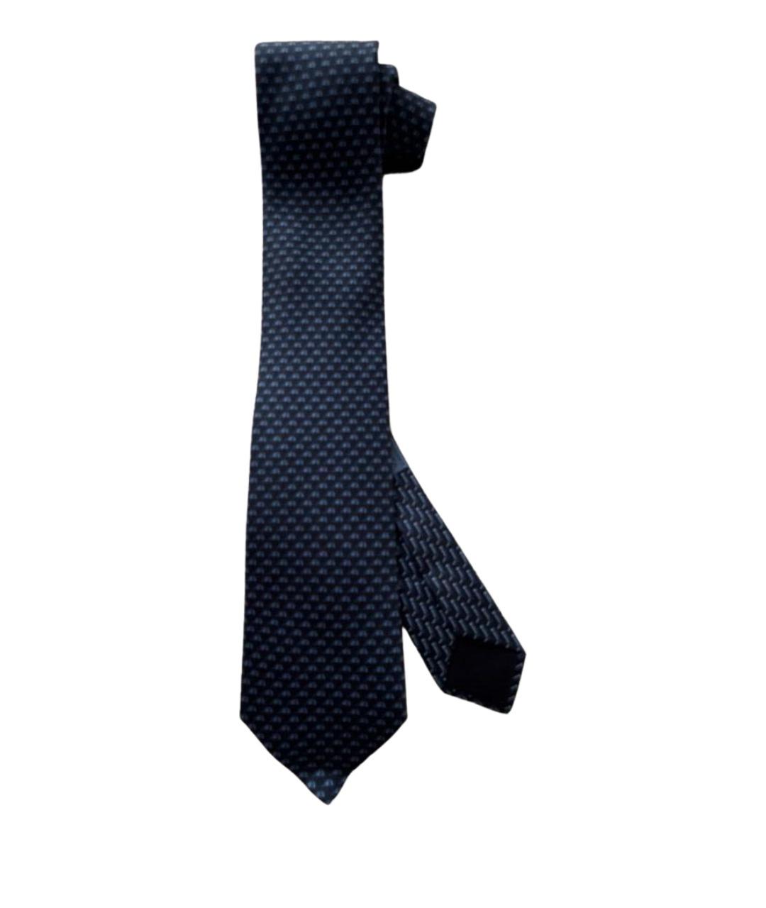 HERMES Темно-синий шелковый галстук, фото 1