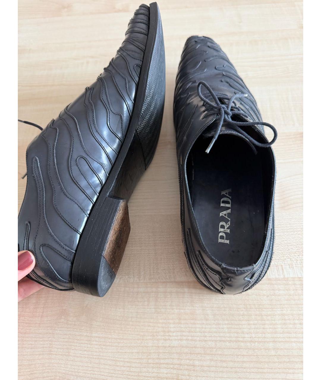 PRADA Антрацитовые кожаные туфли, фото 5