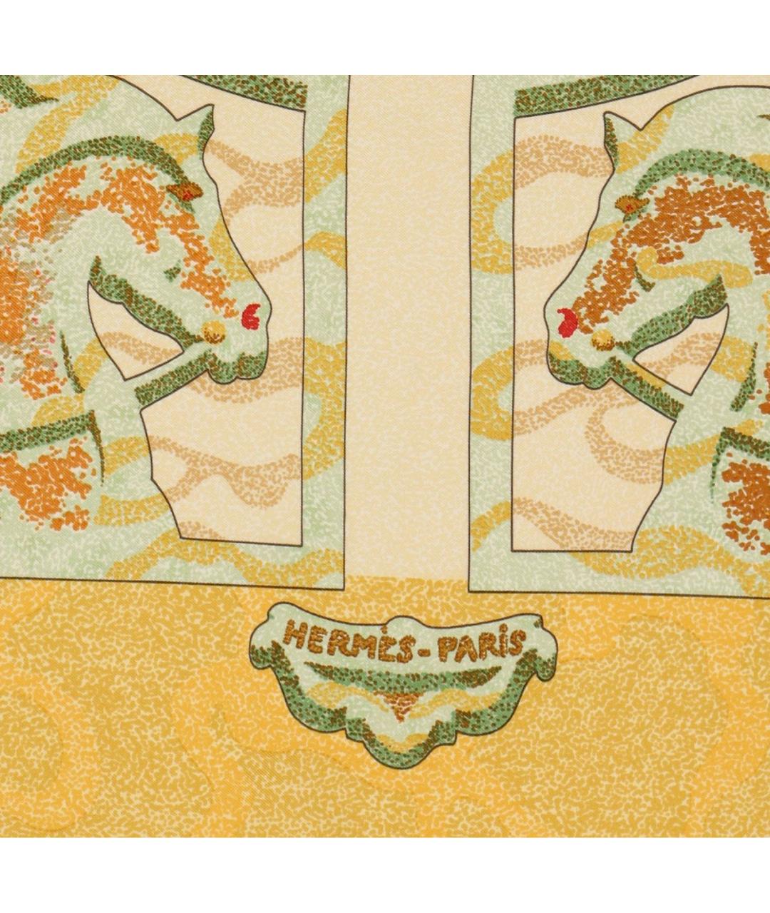 HERMES Горчичный шелковый платок, фото 2