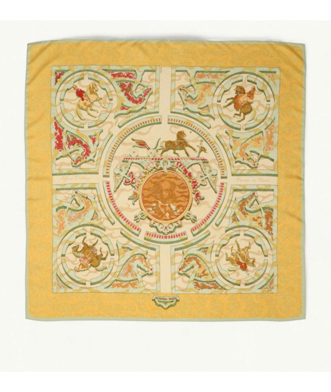 HERMES Горчичный шелковый платок, фото 6