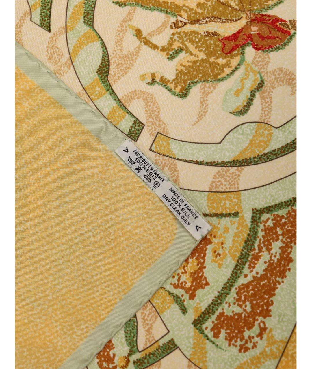 HERMES Горчичный шелковый платок, фото 3