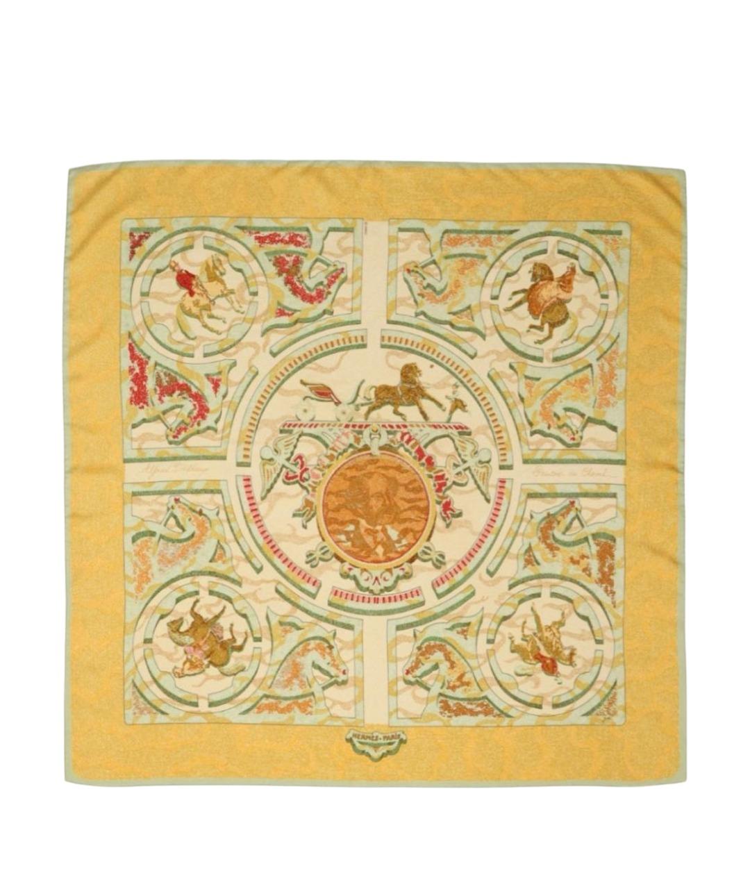 HERMES Горчичный шелковый платок, фото 1