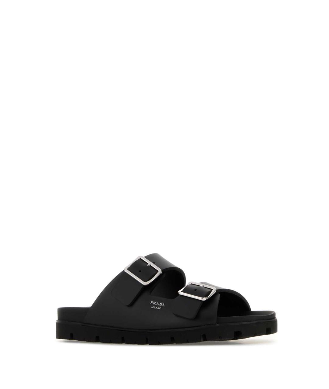 PRADA Черные резиновые шлепанцы, фото 2