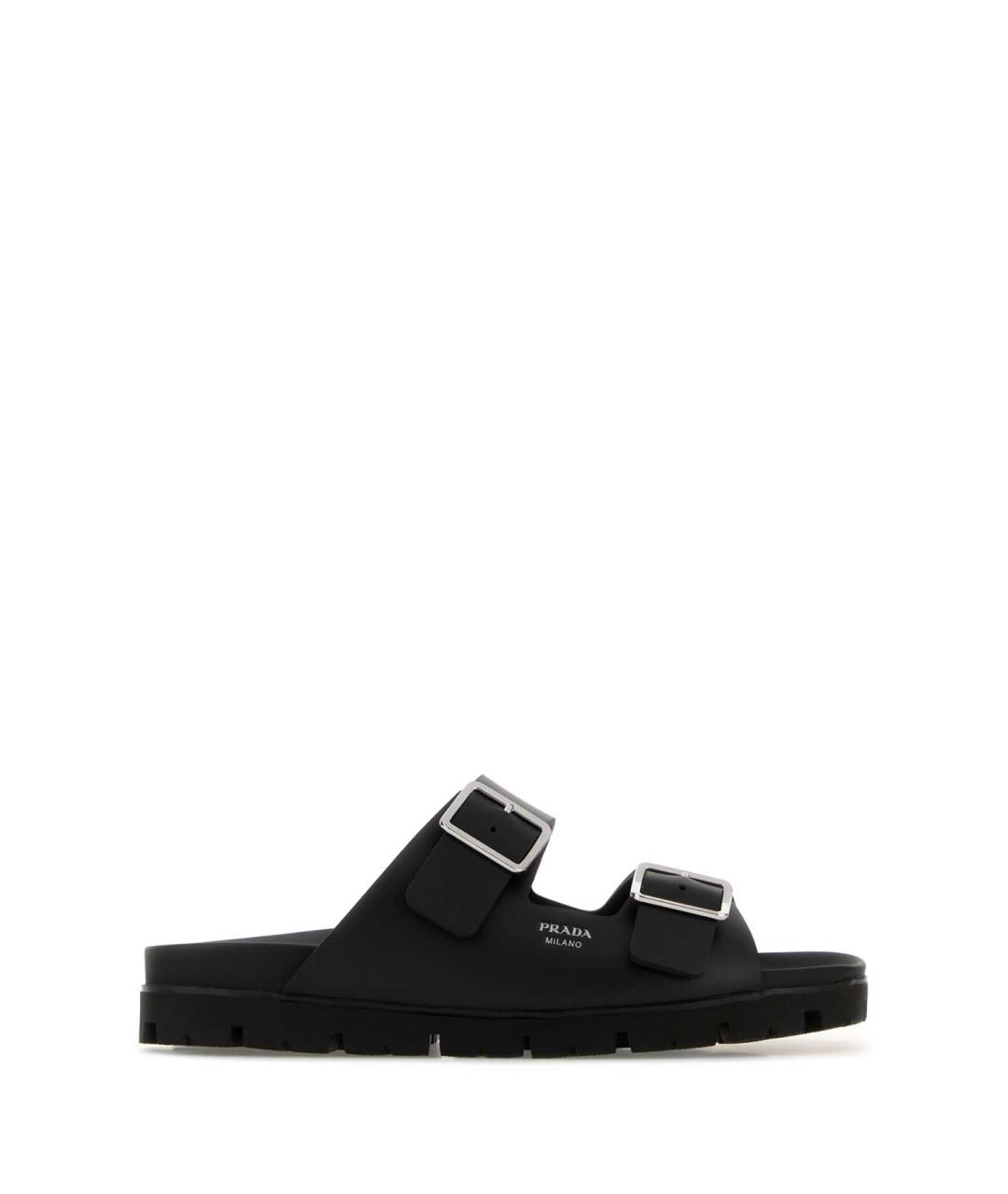 PRADA Черные резиновые шлепанцы, фото 1