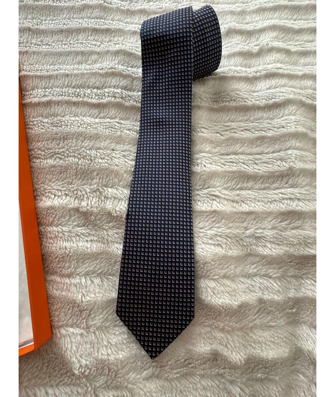 HERMES Темно-синий шелковый галстук, фото 6