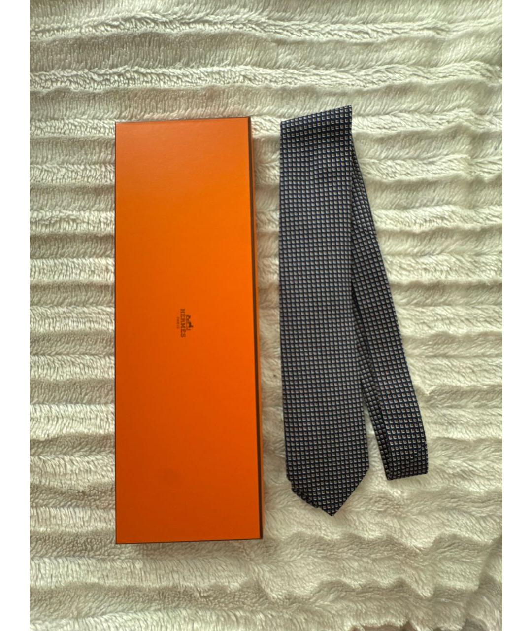 HERMES Темно-синий шелковый галстук, фото 5