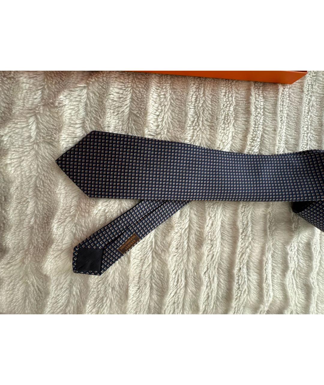 HERMES Темно-синий шелковый галстук, фото 2