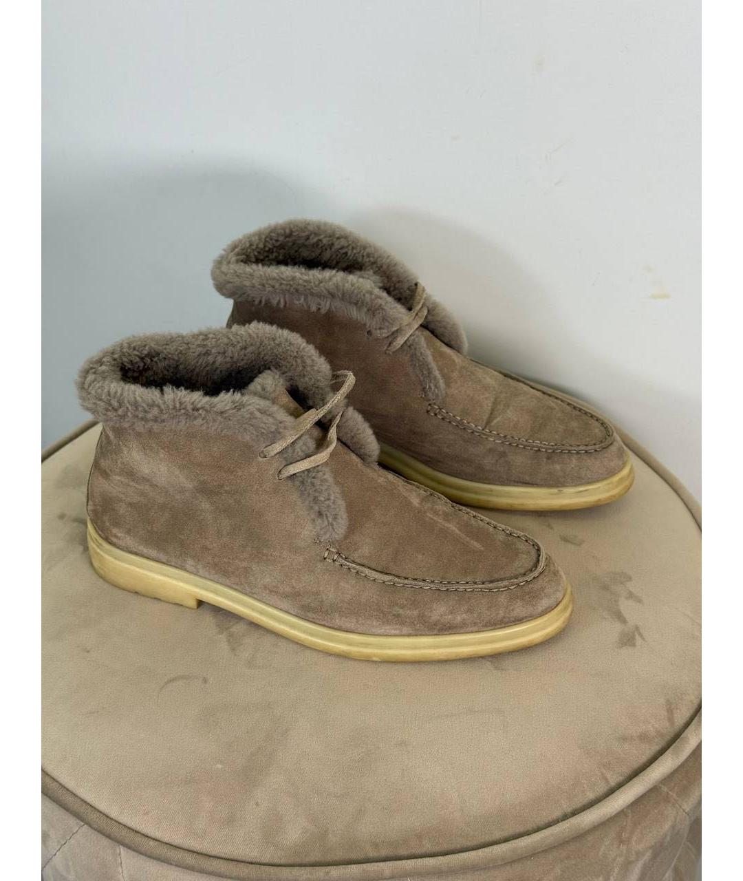 LORO PIANA Бежевые замшевые ботинки, фото 2