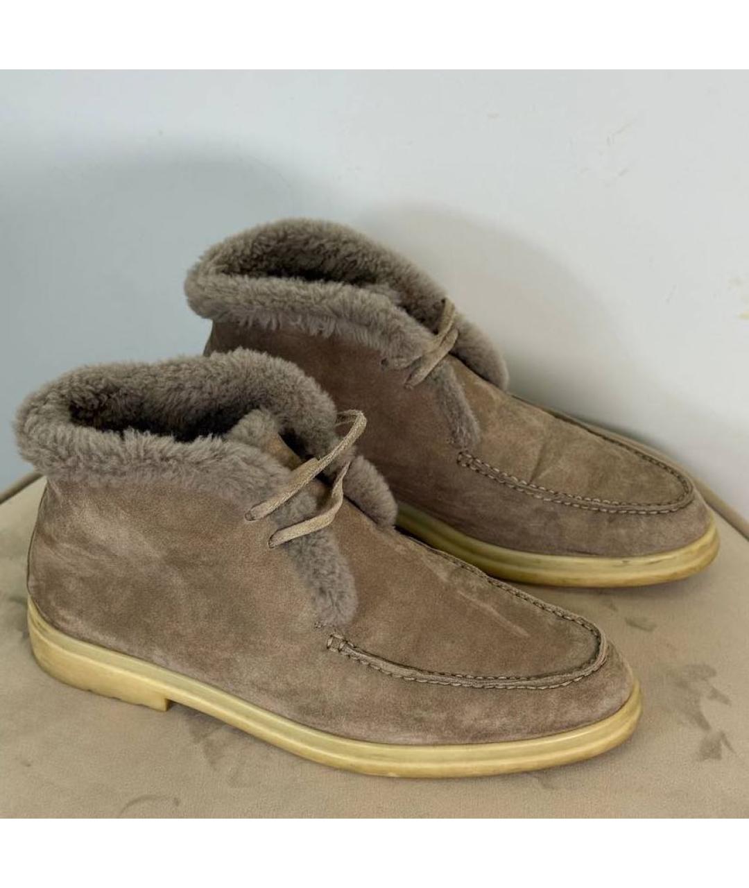 LORO PIANA Бежевые замшевые ботинки, фото 3