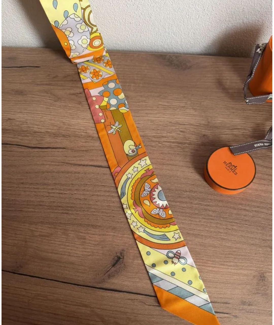 HERMES Оранжевый шелковый платок, фото 4