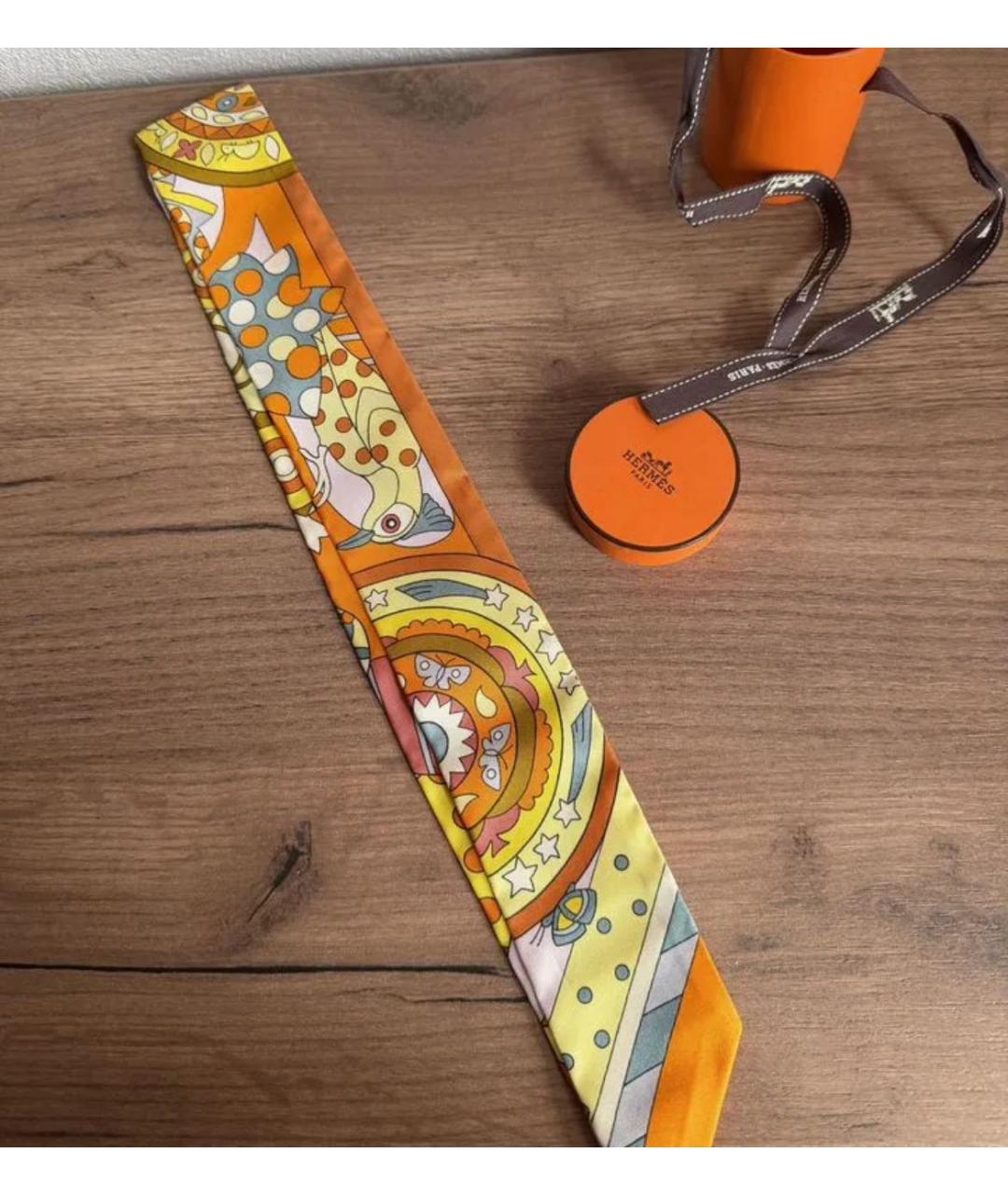 HERMES Оранжевый шелковый платок, фото 2