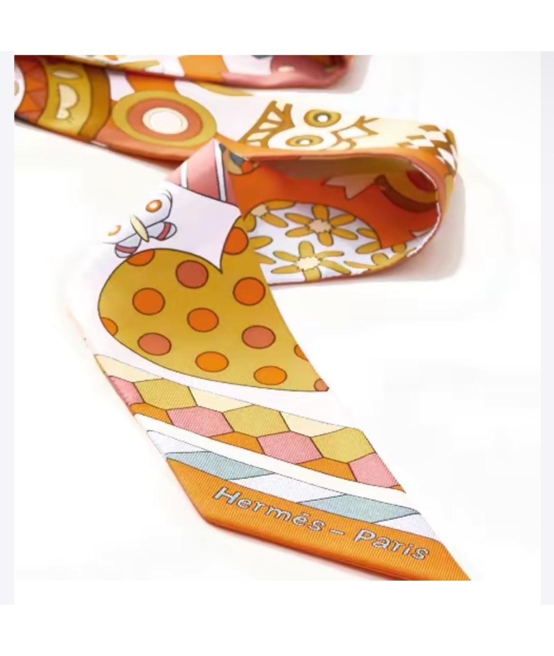 HERMES Оранжевый шелковый платок, фото 3