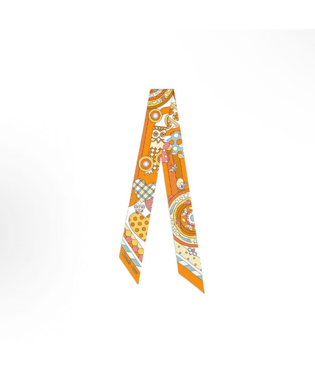 HERMES Оранжевый шелковый платок, фото 7