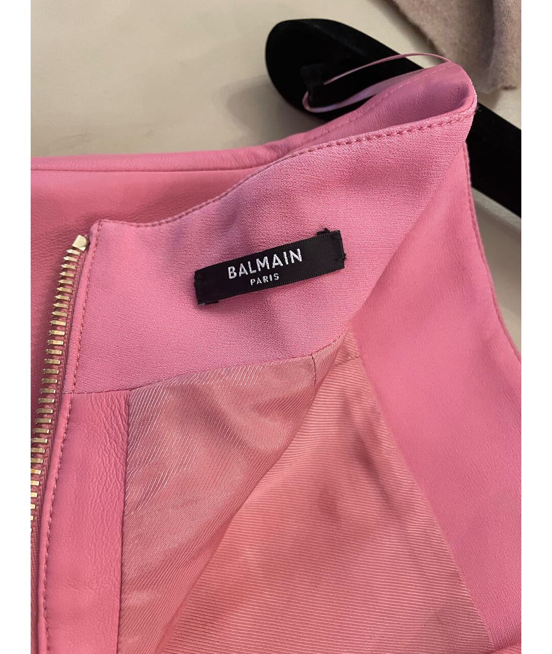 BALMAIN Розовая кожаная юбка мини, фото 2