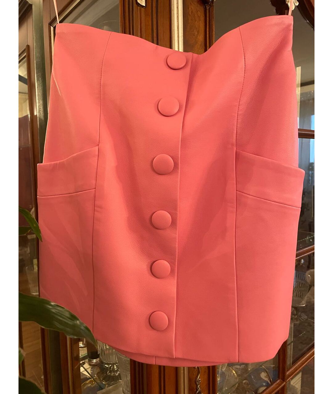 BALMAIN Розовая кожаная юбка мини, фото 5
