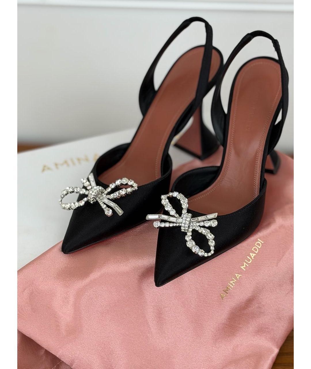 Amina Muaddi Черные текстильные туфли, фото 2
