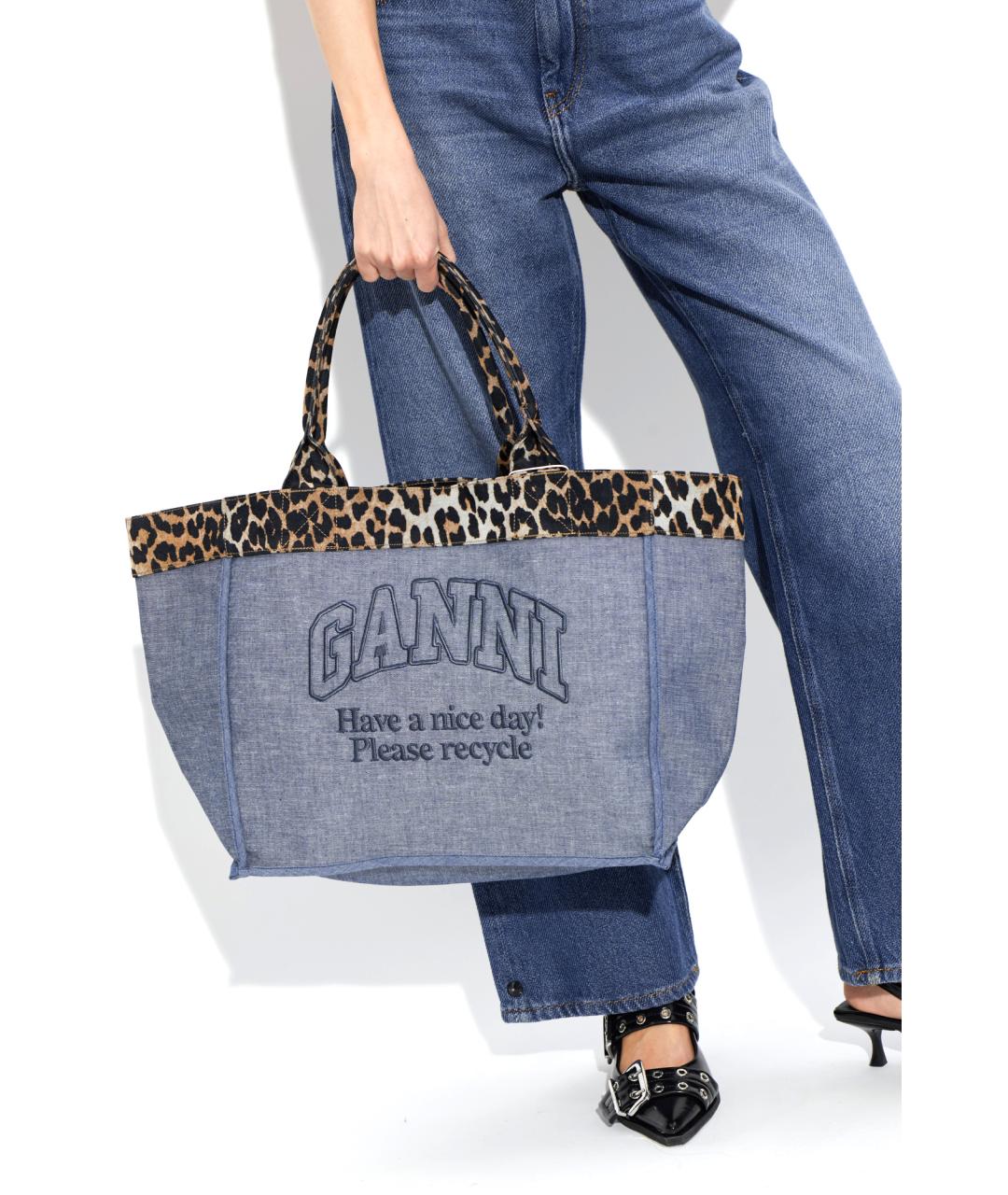 GANNI Синяя тканевая сумка тоут, фото 4
