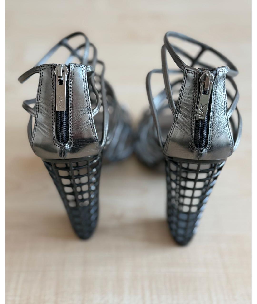 SAINT LAURENT Серебряные кожаные туфли, фото 3