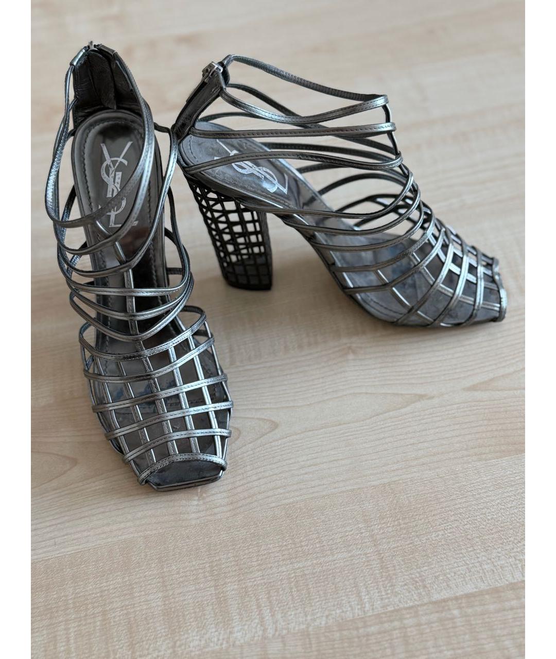 SAINT LAURENT Серебряные кожаные туфли, фото 4