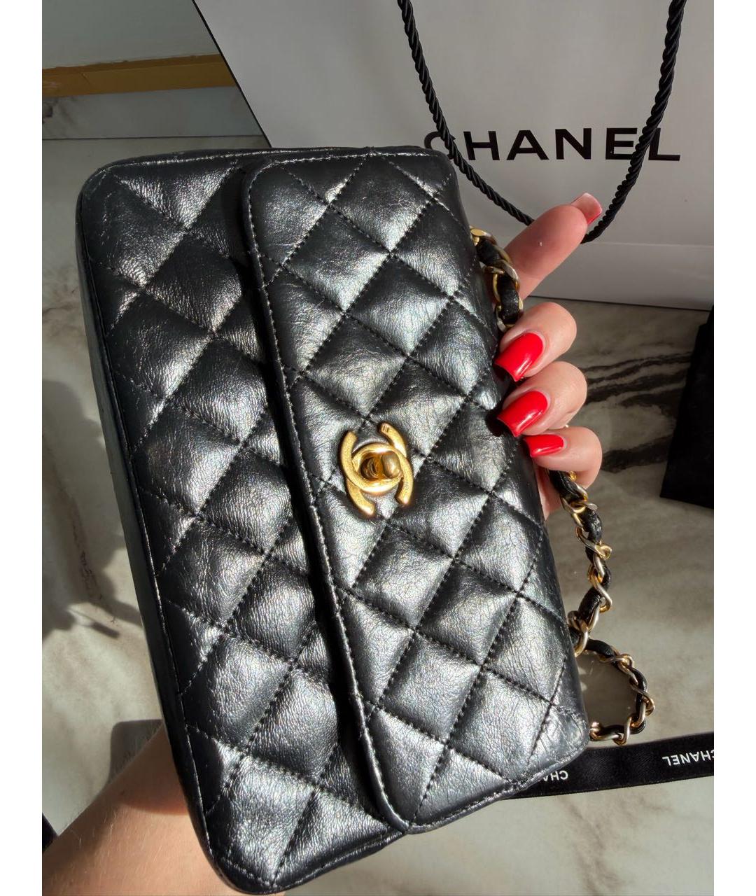 CHANEL Черная кожаная сумка через плечо, фото 6