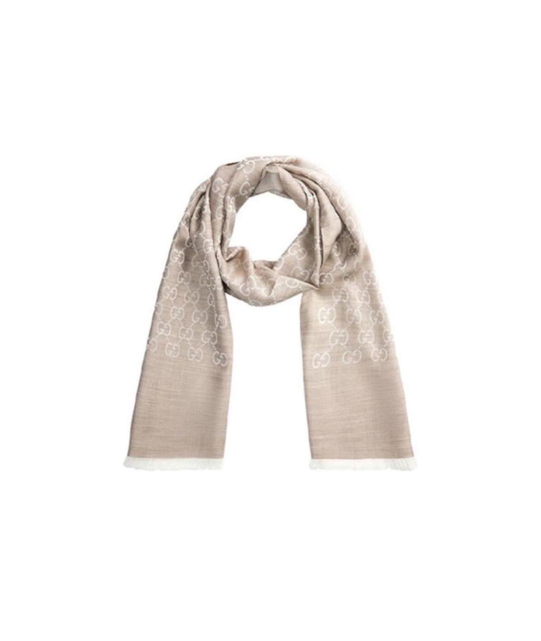 GUCCI Бежевый шерстяной шарф, фото 8
