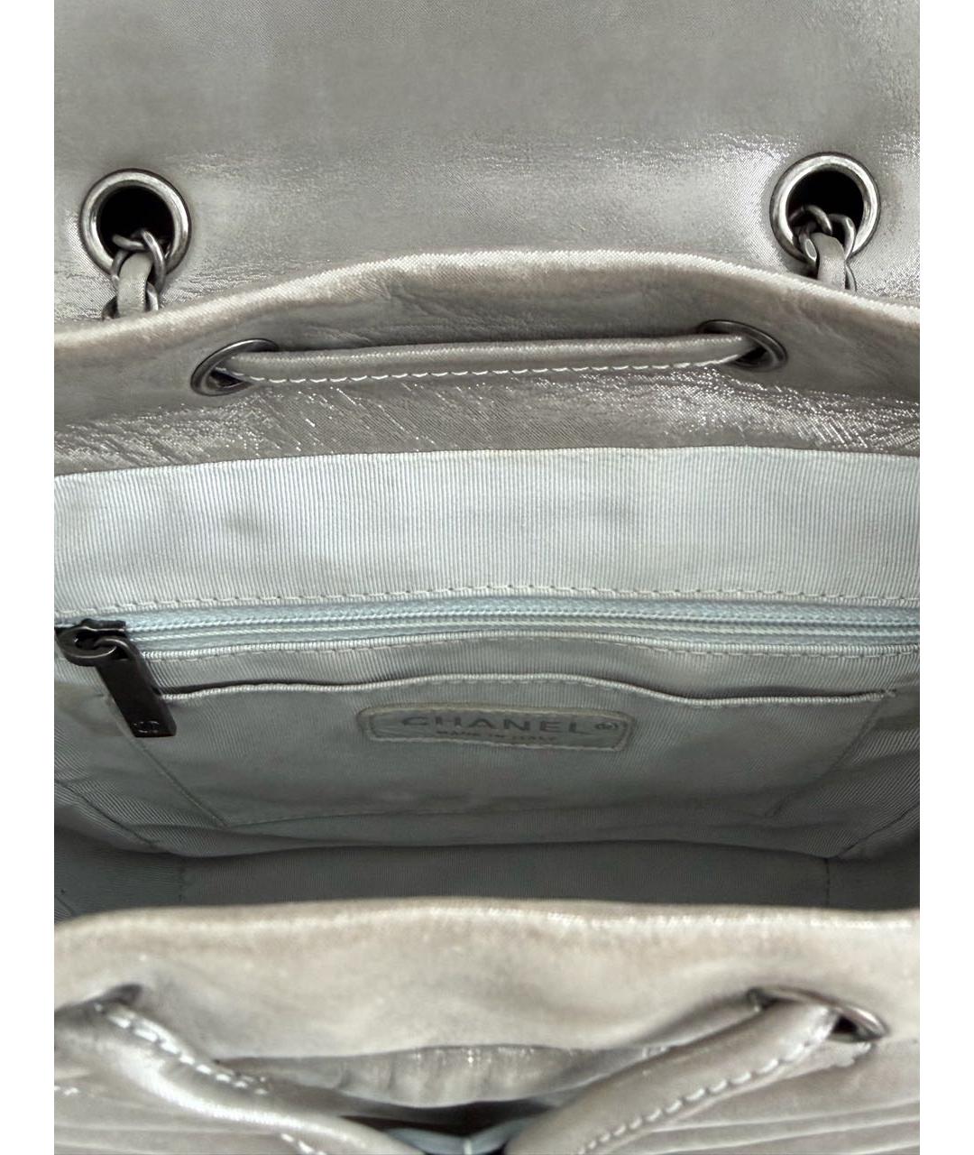 CHANEL Серебрянный кожаный рюкзак, фото 5