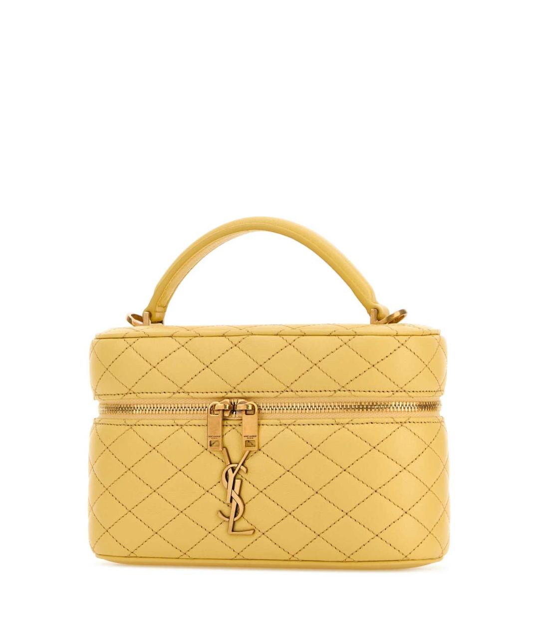 SAINT LAURENT Желтая кожаная сумка с короткими ручками, фото 2