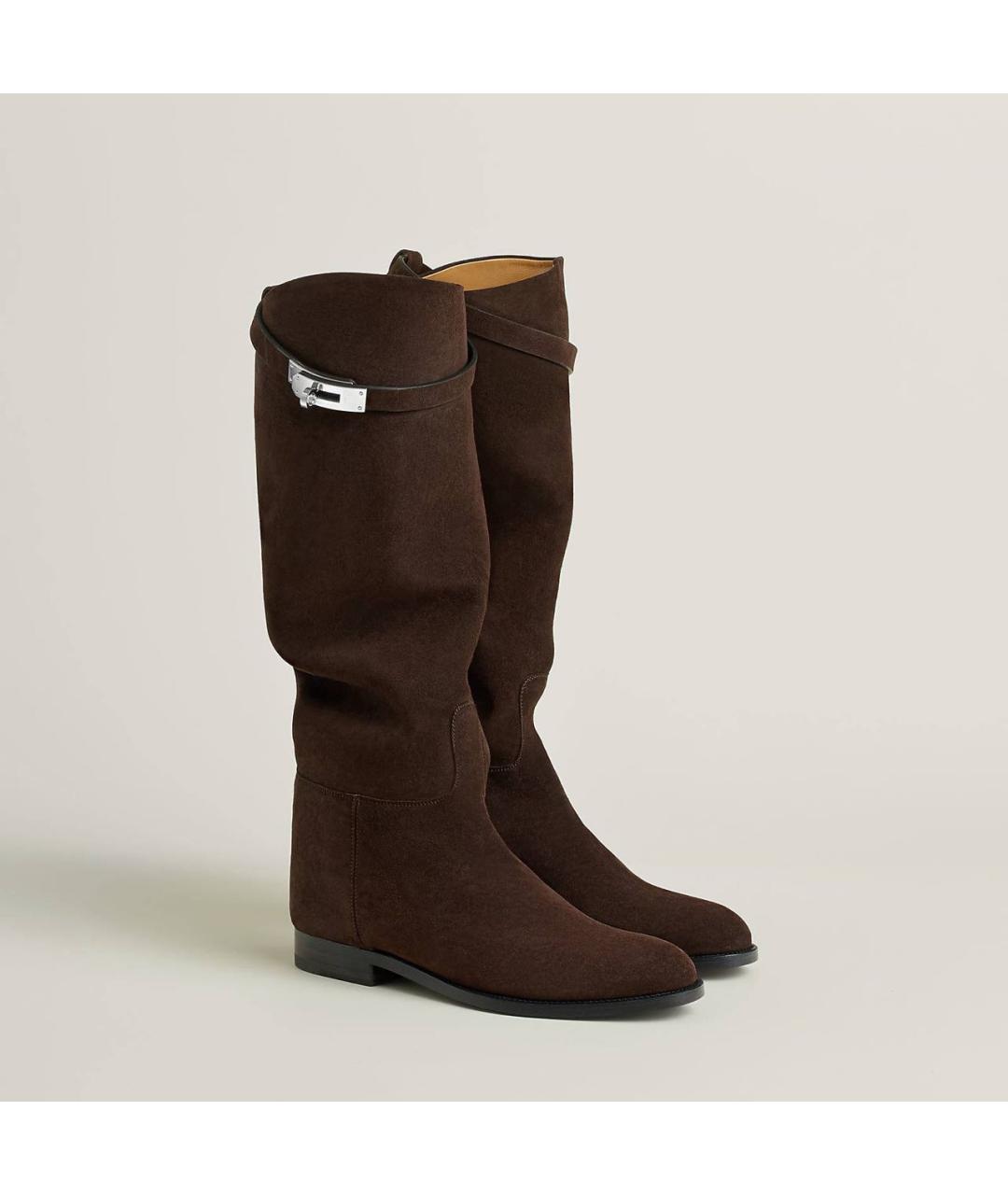 HERMES Коричневые замшевые сапоги, фото 6