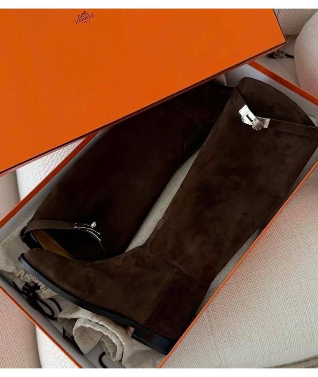 HERMES Коричневые замшевые сапоги, фото 2