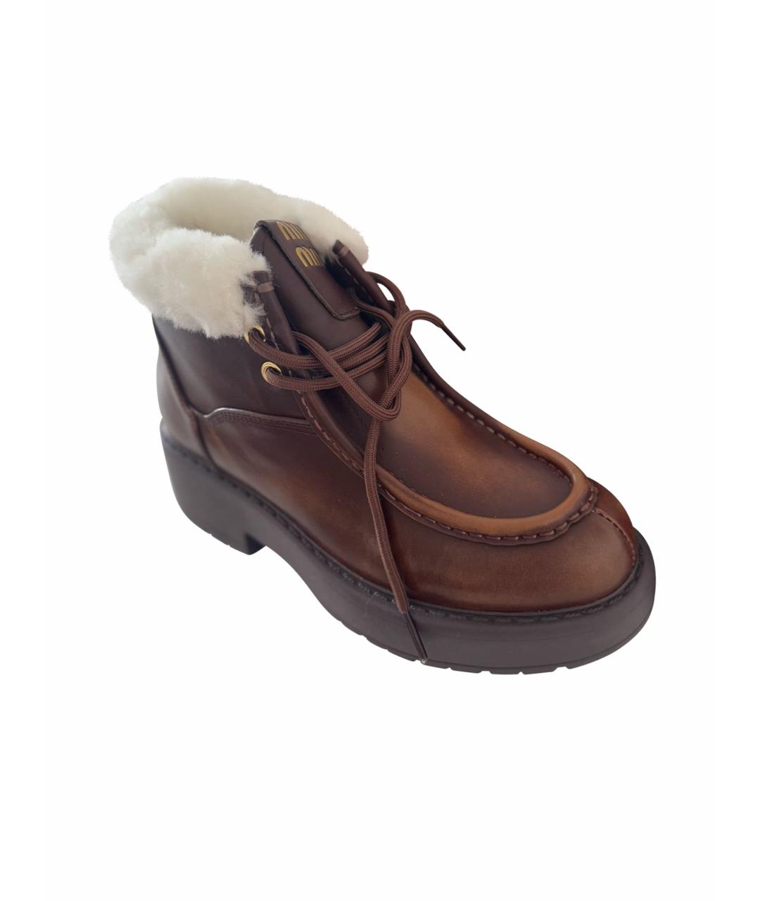 MIU MIU Коричневые кожаные ботинки, фото 1