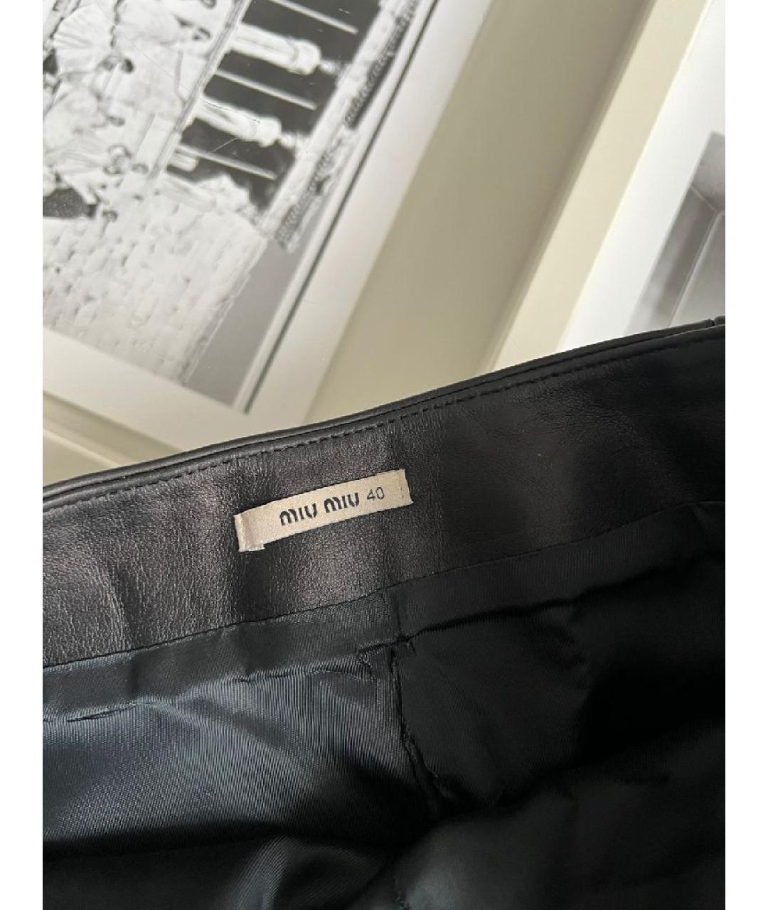 MIU MIU Черная кожаная юбка мини, фото 3