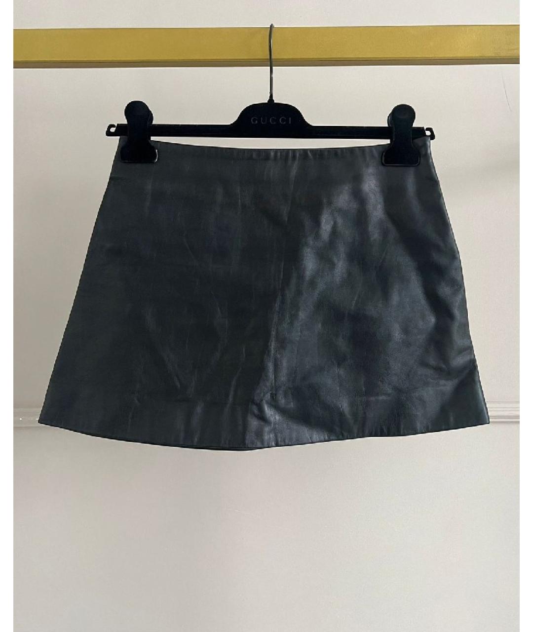 MIU MIU Черная кожаная юбка мини, фото 8