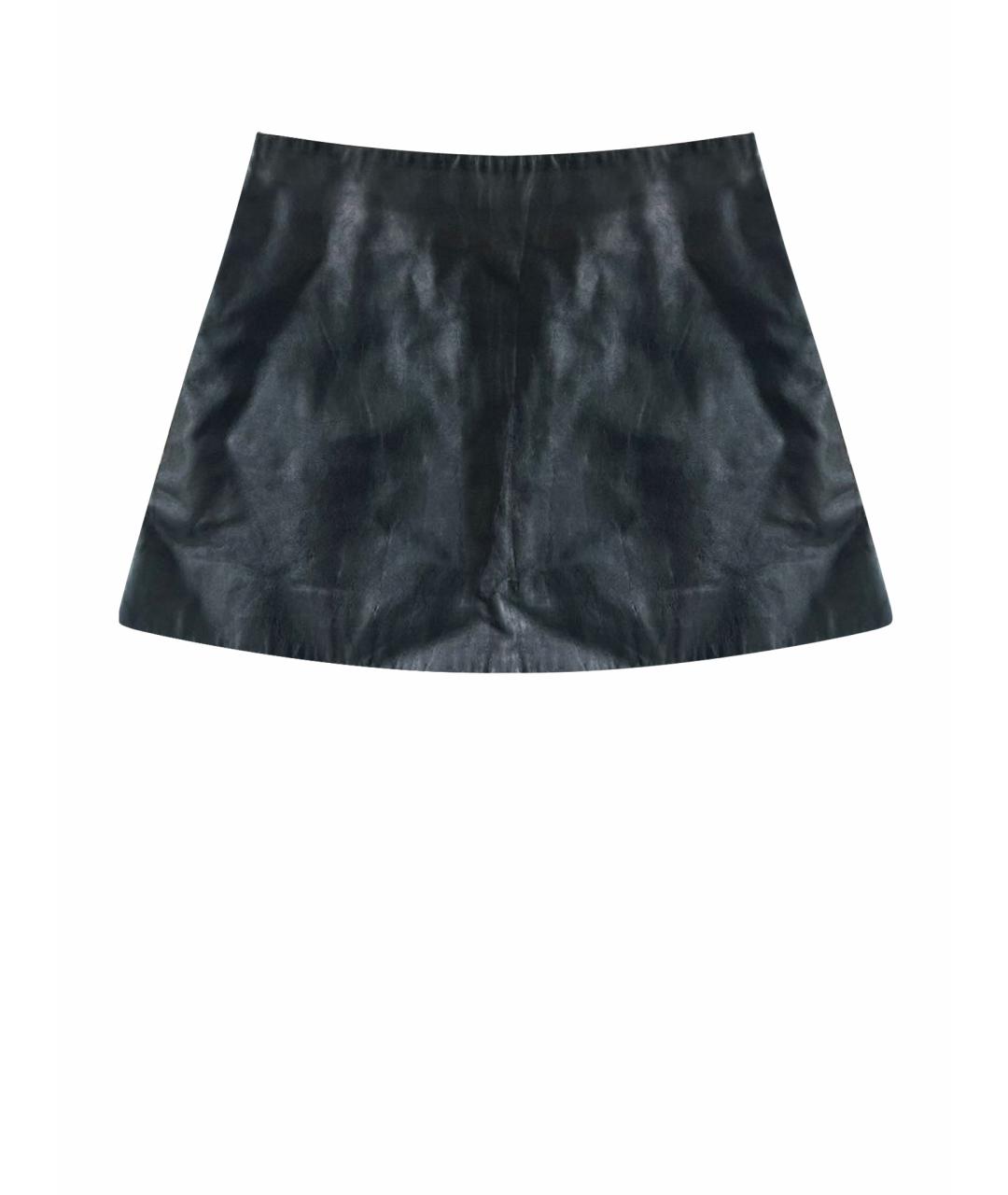 MIU MIU Черная кожаная юбка мини, фото 1