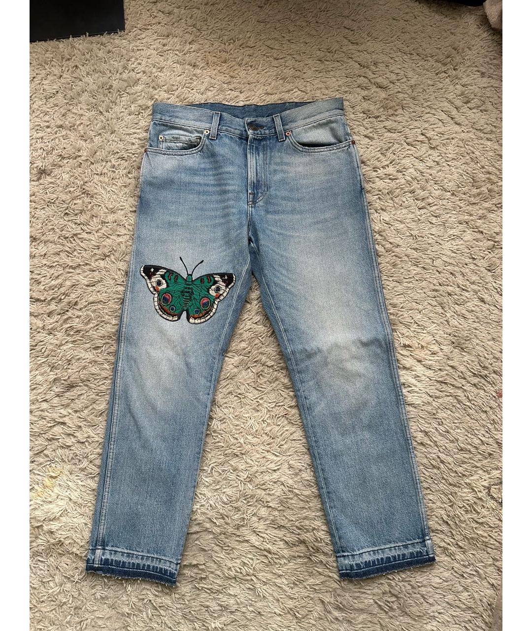 GUCCI Голубые хлопковые джинсы слим, фото 6