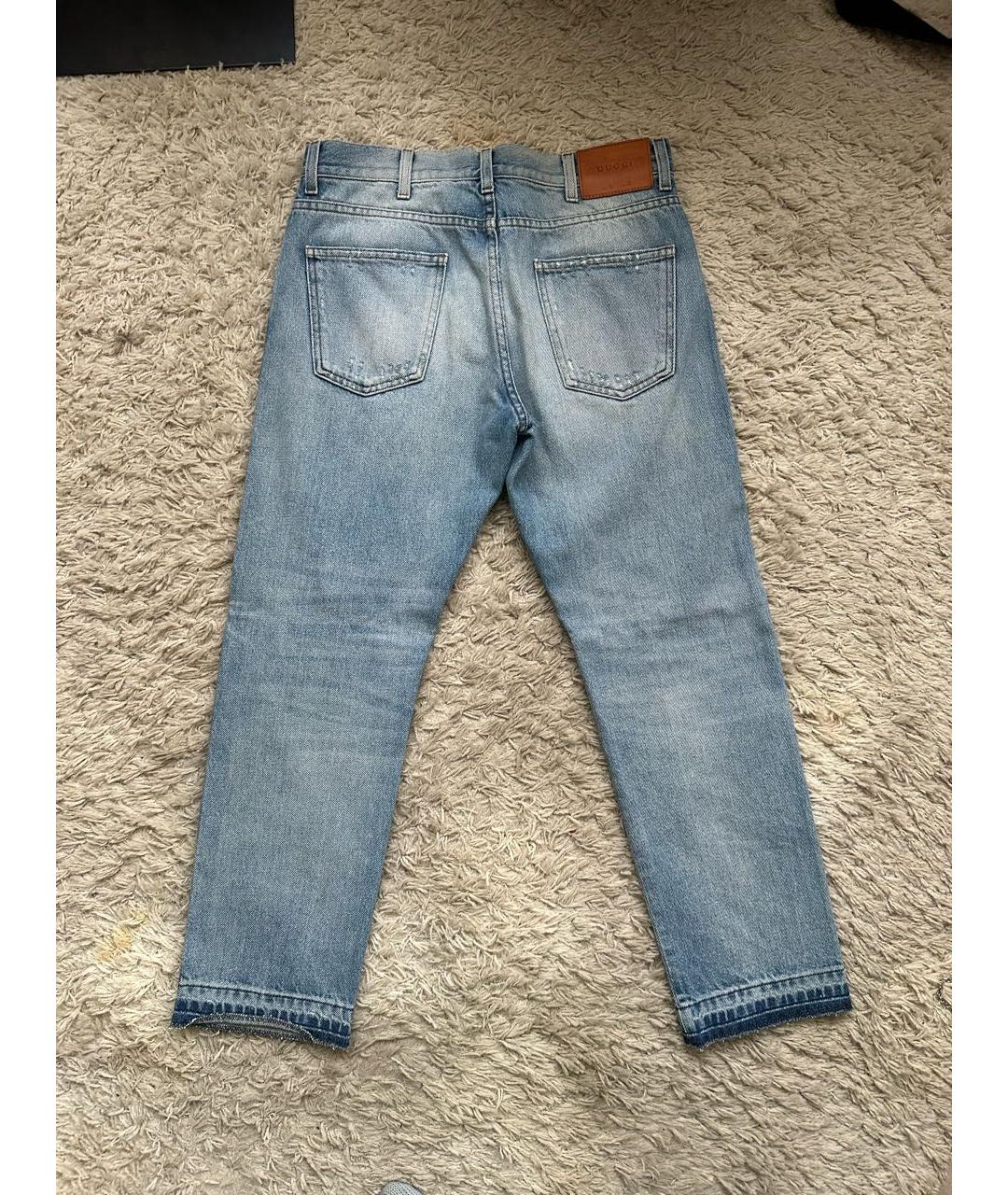 GUCCI Голубые хлопковые джинсы слим, фото 2