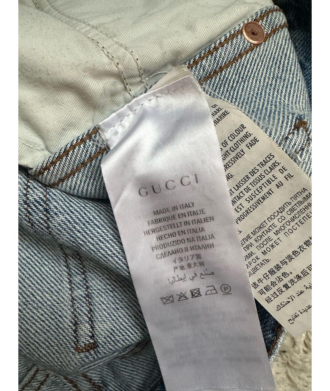 GUCCI Голубые хлопковые джинсы слим, фото 5