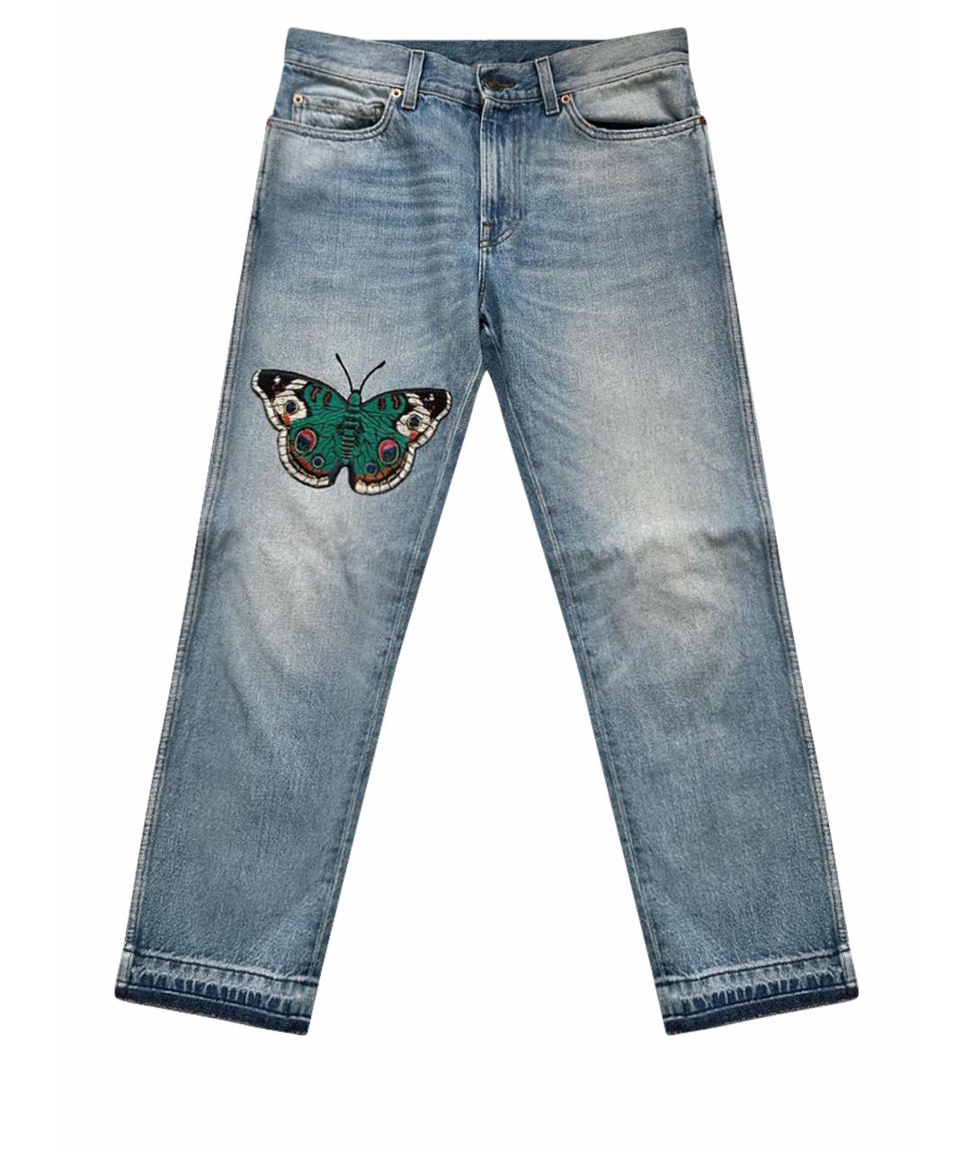 GUCCI Голубые хлопковые джинсы слим, фото 1